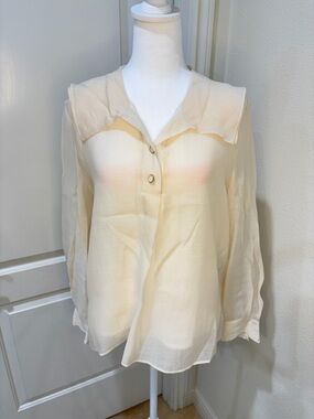 Sheer Cream Button-Front Women's Blouse KOREAN BRAND